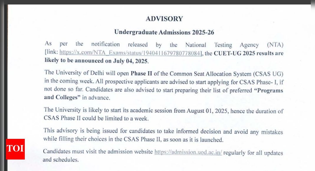 du-ug-phase-ii-csas-admissions-2025-to-begin-tomorrow:-check-complete-details-here