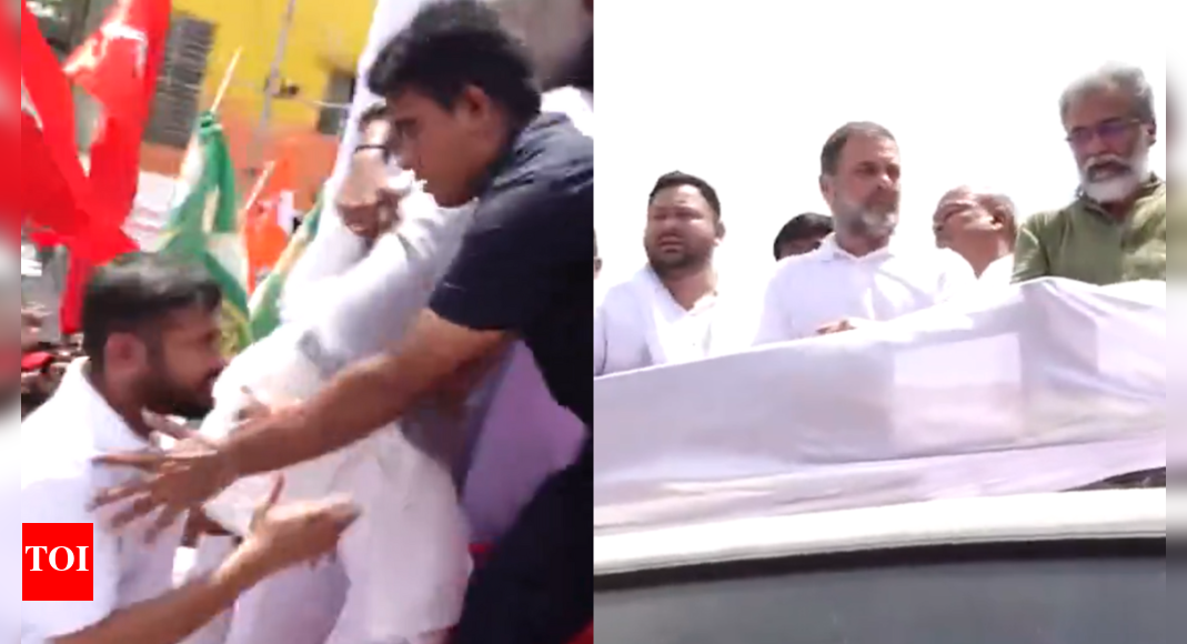 snubbed?-security-stops-pappu-yadav,-kanhaiya-from-entering-rahul,-tejashwi’s-van-–-watch