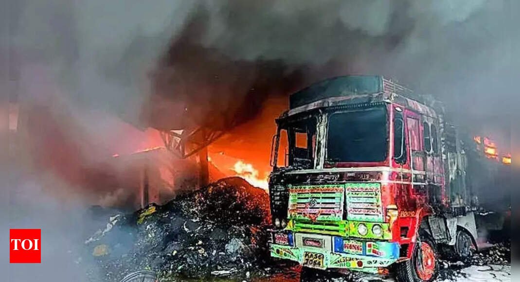 fire-breaks-out-at-telangana-waste-plant:-vehicles-gutted,-rs-1-crore-loss;-staff-escape-safely,-short-circuit-suspected