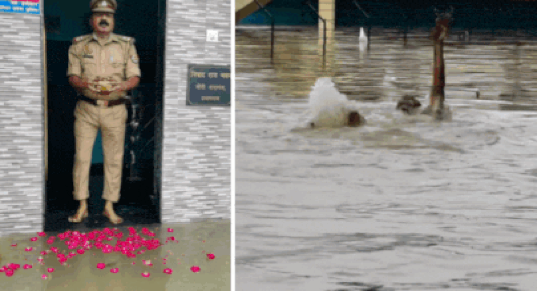 up-cop-offers-milk-and-flowers-to-floodwater-entering-his-home;-calls-it-‘mother-ganga’-and-swims-in-it-–-viral-video