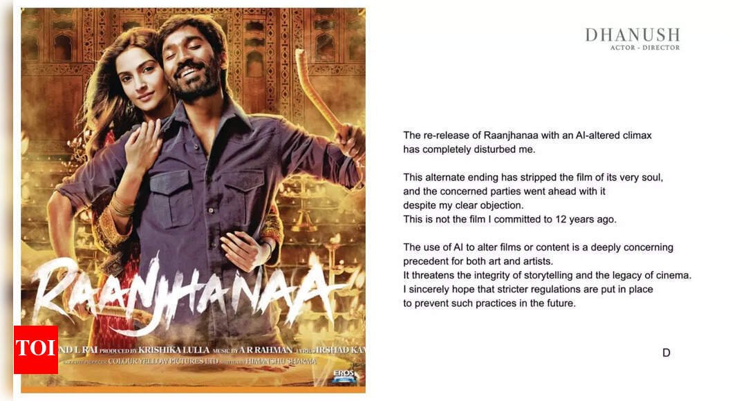 dhanush-condemns-ai-altered-‘raanjhanaa’-ending;-claims-‘concerned-parties-went-ahead-despite-my-clear-objection’