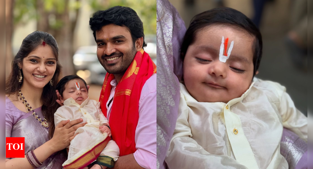 kiran-abbavaram-and-wife-rahasya-gorak-visit-tirumala-with-newborn-son;-reveal-son’s-name-as-hanu-abbavaram—watch
