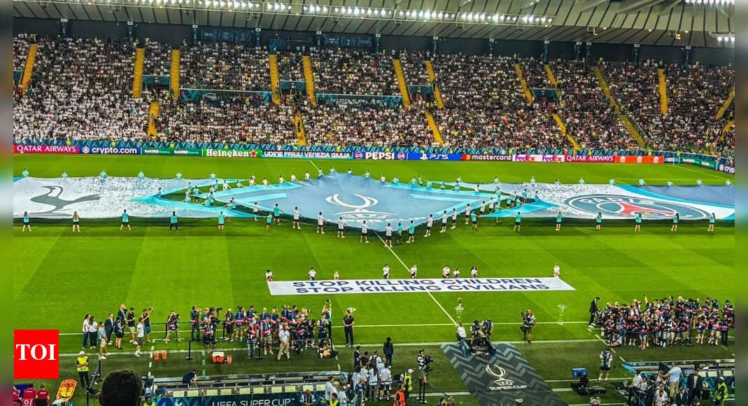 ‘stop-killing-children’:-days-after-being-called-out-by-mohamed-salah,-uefa-display-anti-war-banner-at-super-cup
