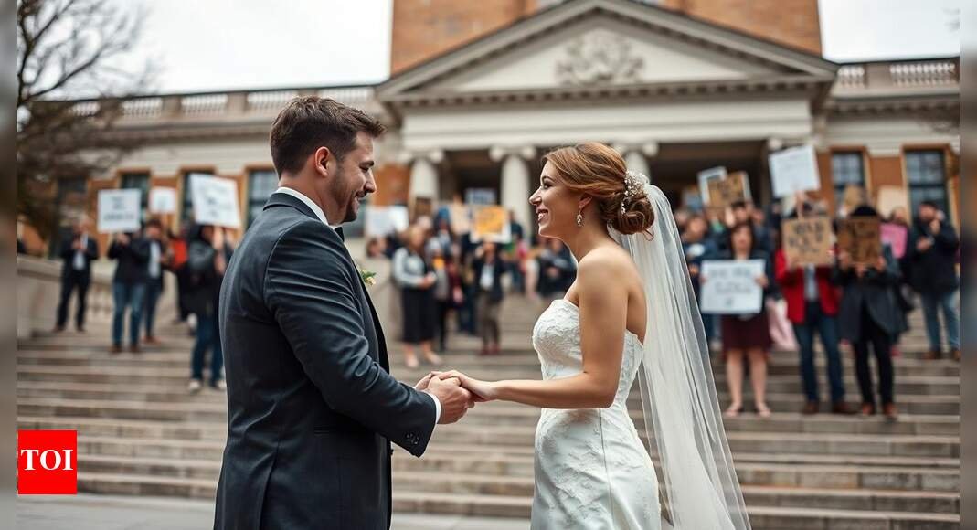 ‘nothing-can-stop-love’:-us-couple-gets-married-amidst-pro-palestine-protest;-see-pic-inside