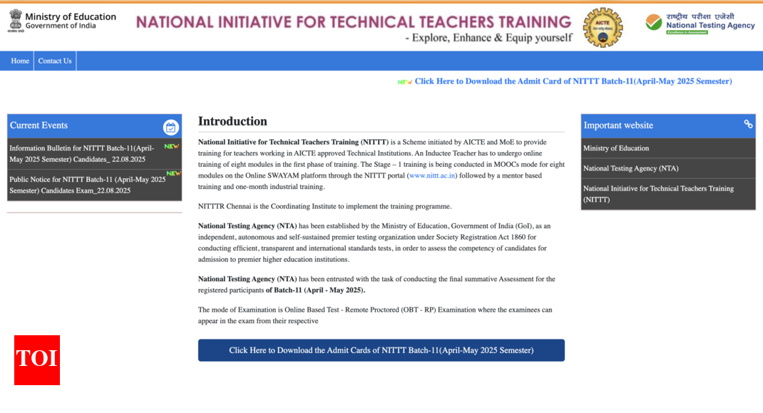 nta-nittt-admit-card-2025-for-april-may-session-released-at-nitttntaac.in:-check-direct-link-to-download-hall-ticket-here