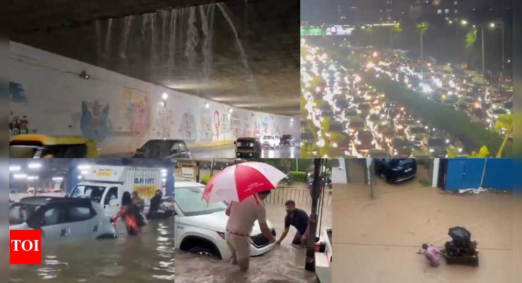 gurgaon-to-‘gurujam’:-traffic-snarls,-broken-roads;-10-viral-videos-capture-rain-chaos
