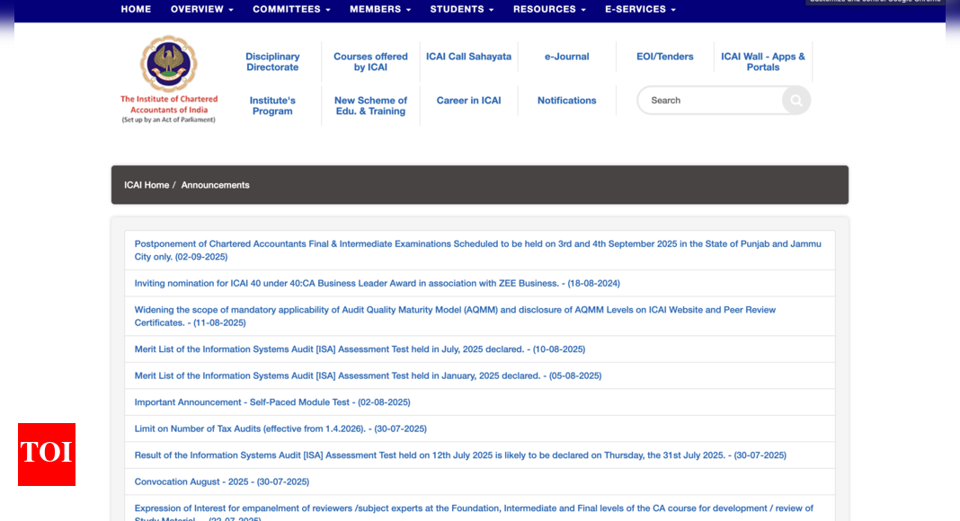 icai-postpones-ca-final-and-intermediate-exams-2025-in-punjab-and-jammu-city-due-to-severe-weather-conditions:-check-official-notice-here