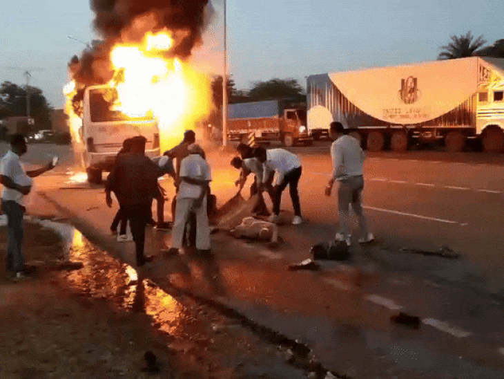 bike-catches-fire-after-collision-with-bus,-1-dead:woman-injured-in-datia-accident;-blaze-spreads-to-bus-as-passengers-flee-for-safety