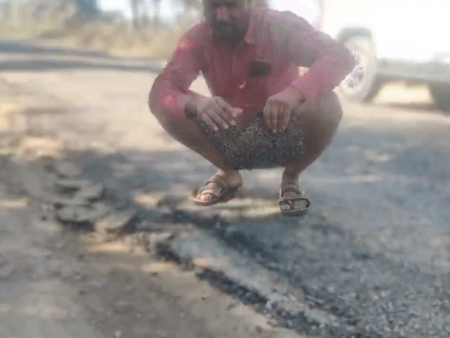 newly-built-road-crumbles-with-mere-touch:congress-mla-slams-officials-contractors,-says,-‘shoddy-work-misled-citizens-and-vows-to-raise-issue-in-assembly’