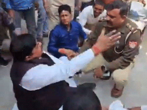 sitapur-bjp-mla-tells-sho-‘know-your-limits’:sits-on-protest-at-police-station;-demands-action-within-24-hours