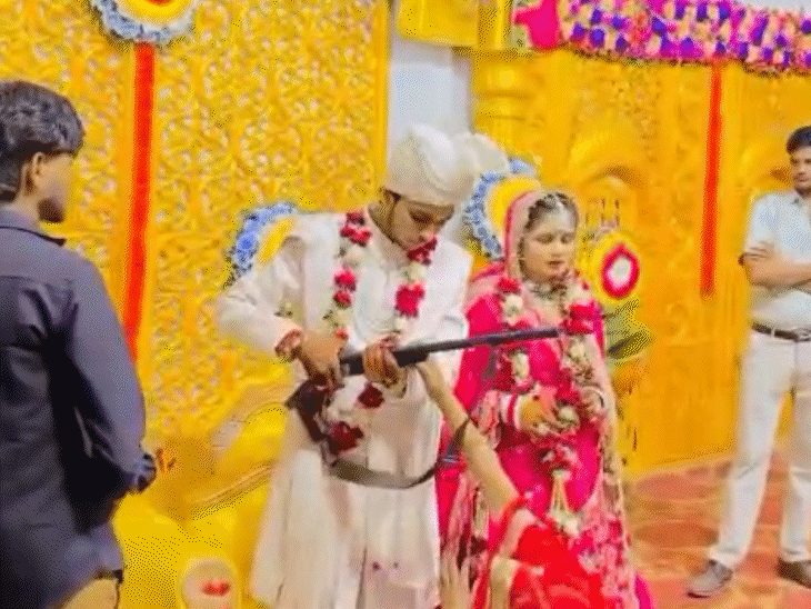 groom-fires-celebratory-shots-on-wedding-stage:three-rounds-fired-on-stage,-makes-bride-hold-trigger;-video-surfaces
