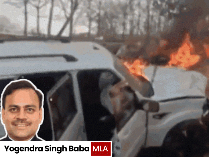congress-mla’s-scorpio-catches-fire-in-seoni:vehicle-hits-school-boundary-while-saving-cow;-legislature,-driver-and-gunman-sustain-minor-injuries